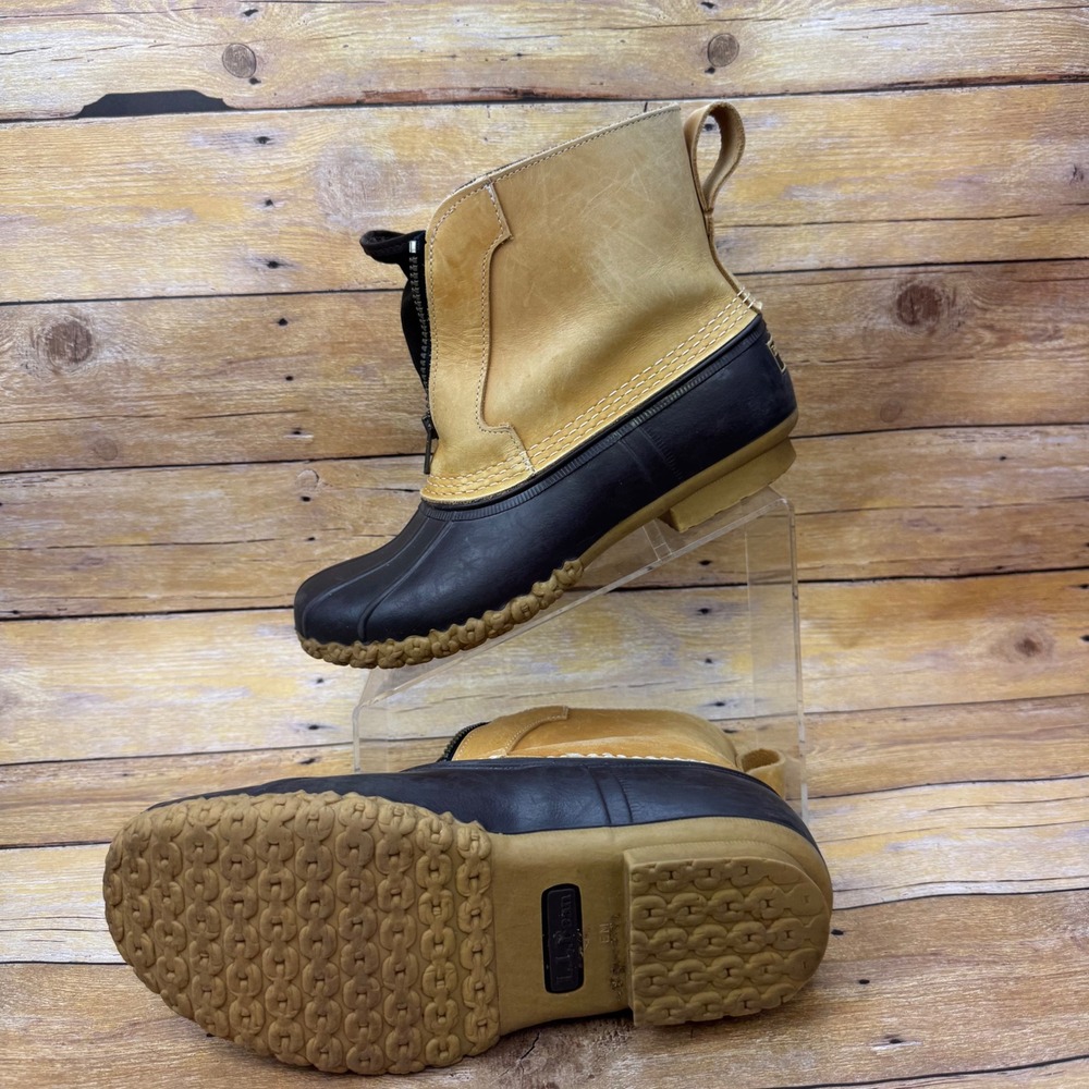 Vintage LL Bean Front Zip Shearling Lined Duck Boots Mens 8 M Made in USA Tan